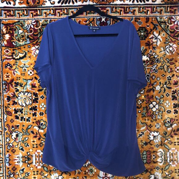 I.N.C. Women's Navy Blue Short Sleeve V-Neck Blouse size 3X - Picture 2 of 5